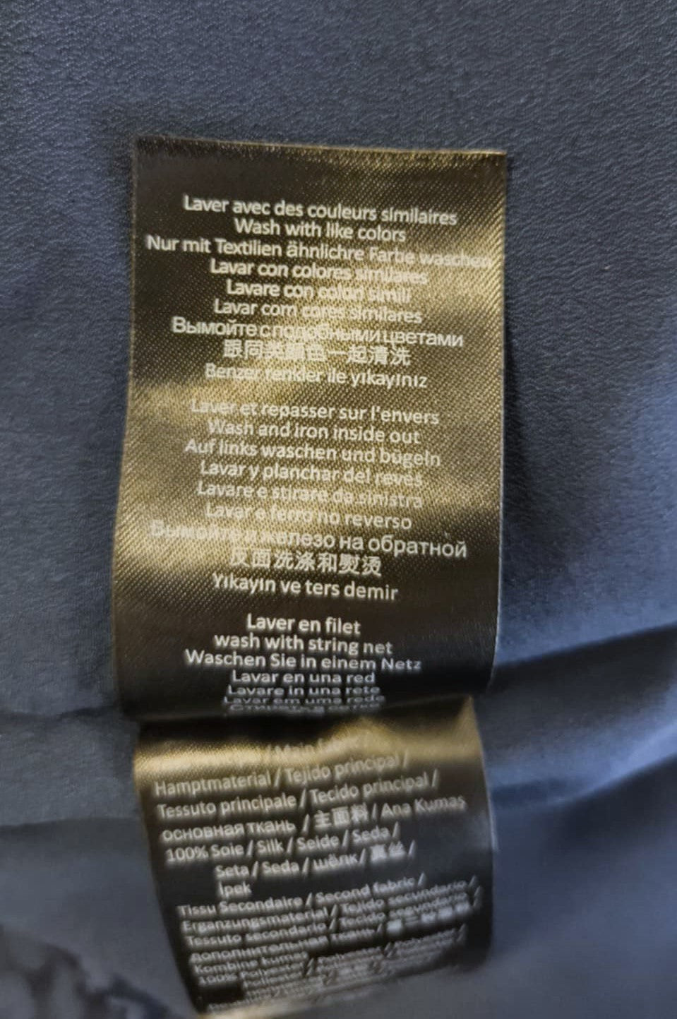 ONE STEP Ikks moteriška suknelė, 38 cm, tamsiai mėlyna, šilko mišinio, su 3/4 rankovėmis, užtrauktuku ir raštu. 