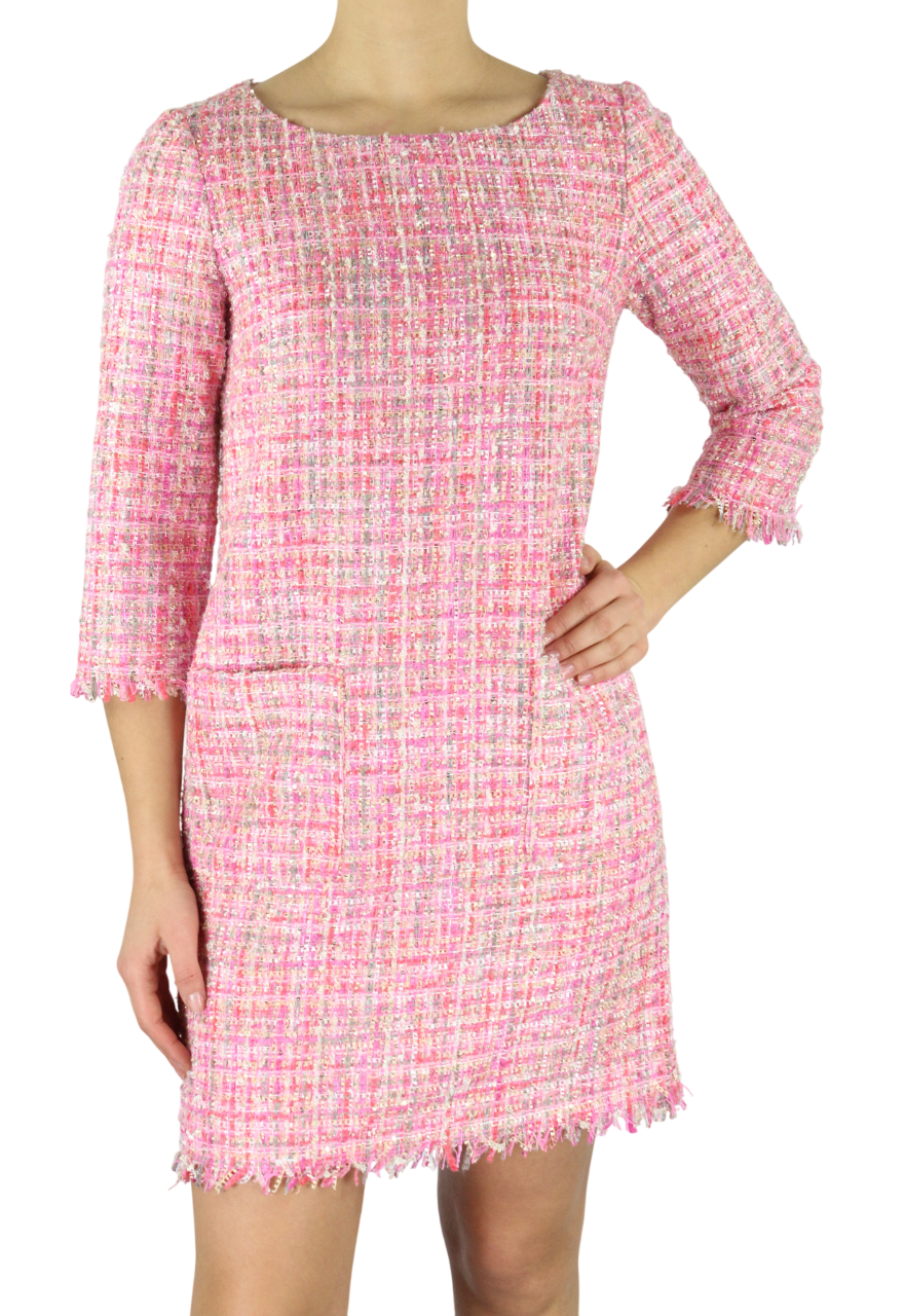 GUGLIELMO CAPONE moteriška tvido suknelė ~S, 3/4 rankovėmis, apvali kaklo iškirpte, su kišenėmis ir trumpais raštais 