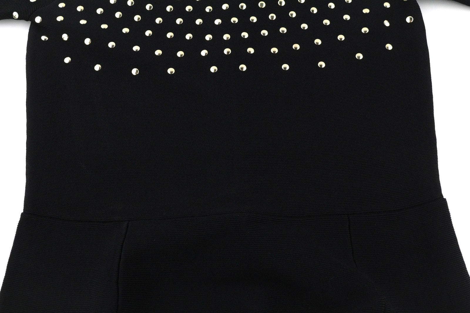 MARCIANO FOR GUESS moteriška suknelė M juoda atvira pečiais ilgomis rankovėmis su metalinėmis detalėmis 