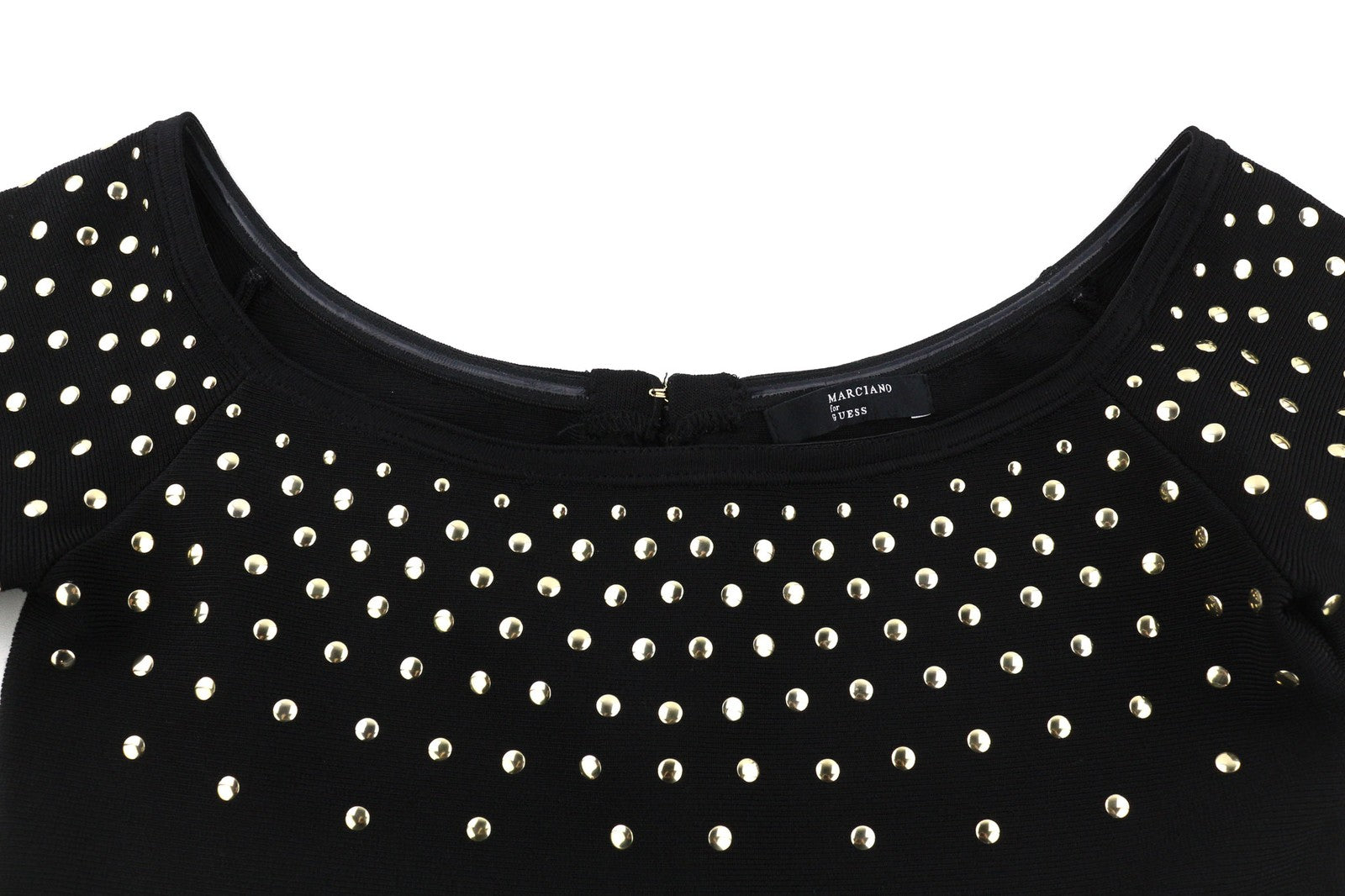 MARCIANO FOR GUESS moteriška suknelė M juoda atvira pečiais ilgomis rankovėmis su metalinėmis detalėmis 