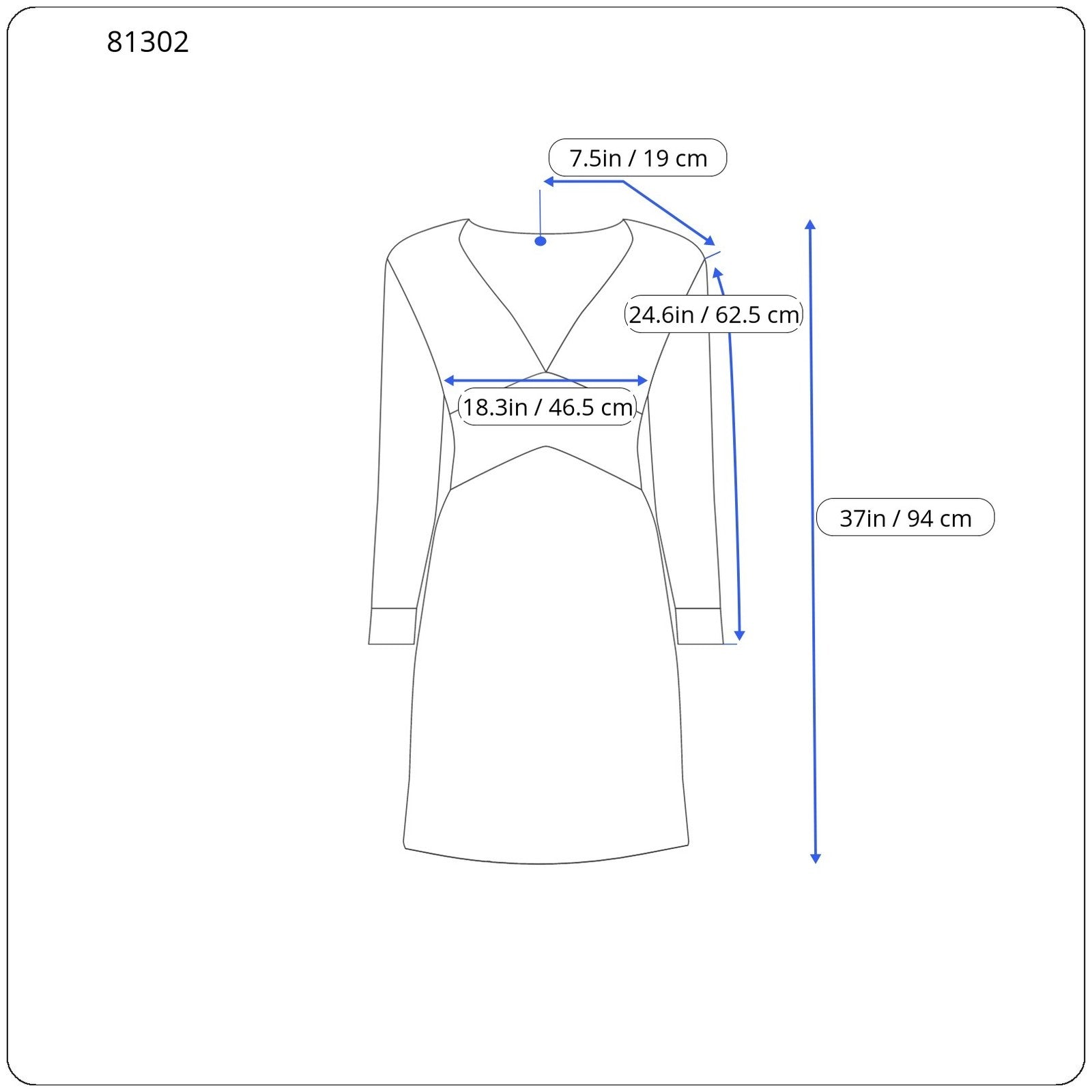 SUPERTRASH Dambi moteriška suknelė, 36 cm, V formos iškirpte, ilgomis rankovėmis, petnešėlėmis, trumpais gobtuvais 