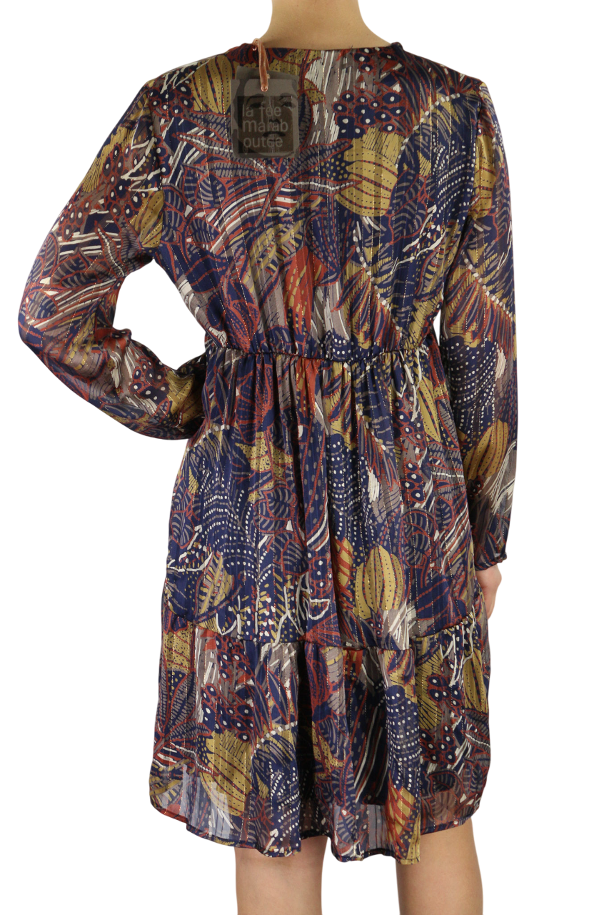 LA FE MARABOUTE moteriška suknelė, 38 cm, marginta ilgomis rankovėmis, V formos iškirpte, elastingu juosmeniu. 