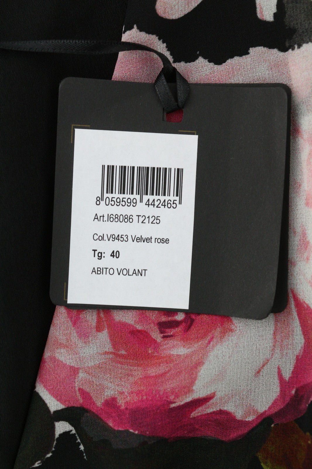 LIU JO Volant moteriška suknelė 40 cm ilgio, gėlėta, V formos iškirpte, ilgomis rankovėmis, su pamušalu ir užtrauktuku. Trumpi logotipo užsegimai. 