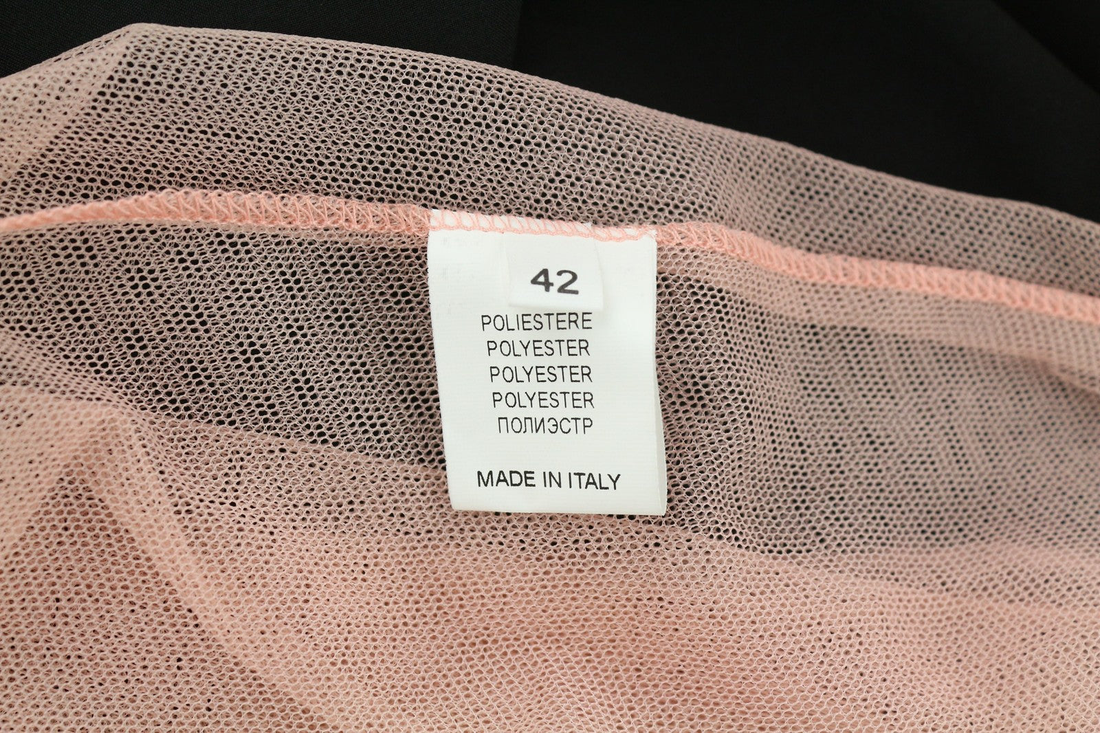 GUGLIELMO CAPONE lėlių moteriška suknelė 42 rožinė be rankovių tiulio su raukiniais ir midi logotipu 