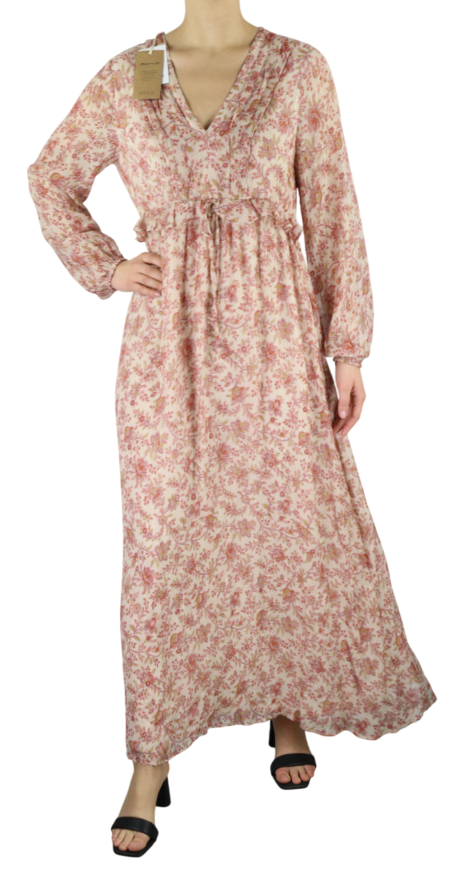 MAISON 123 Nao R Imprimee moteriška suknelė 40 šilko mišinio gėlėto rašto ilgomis rankovėmis 