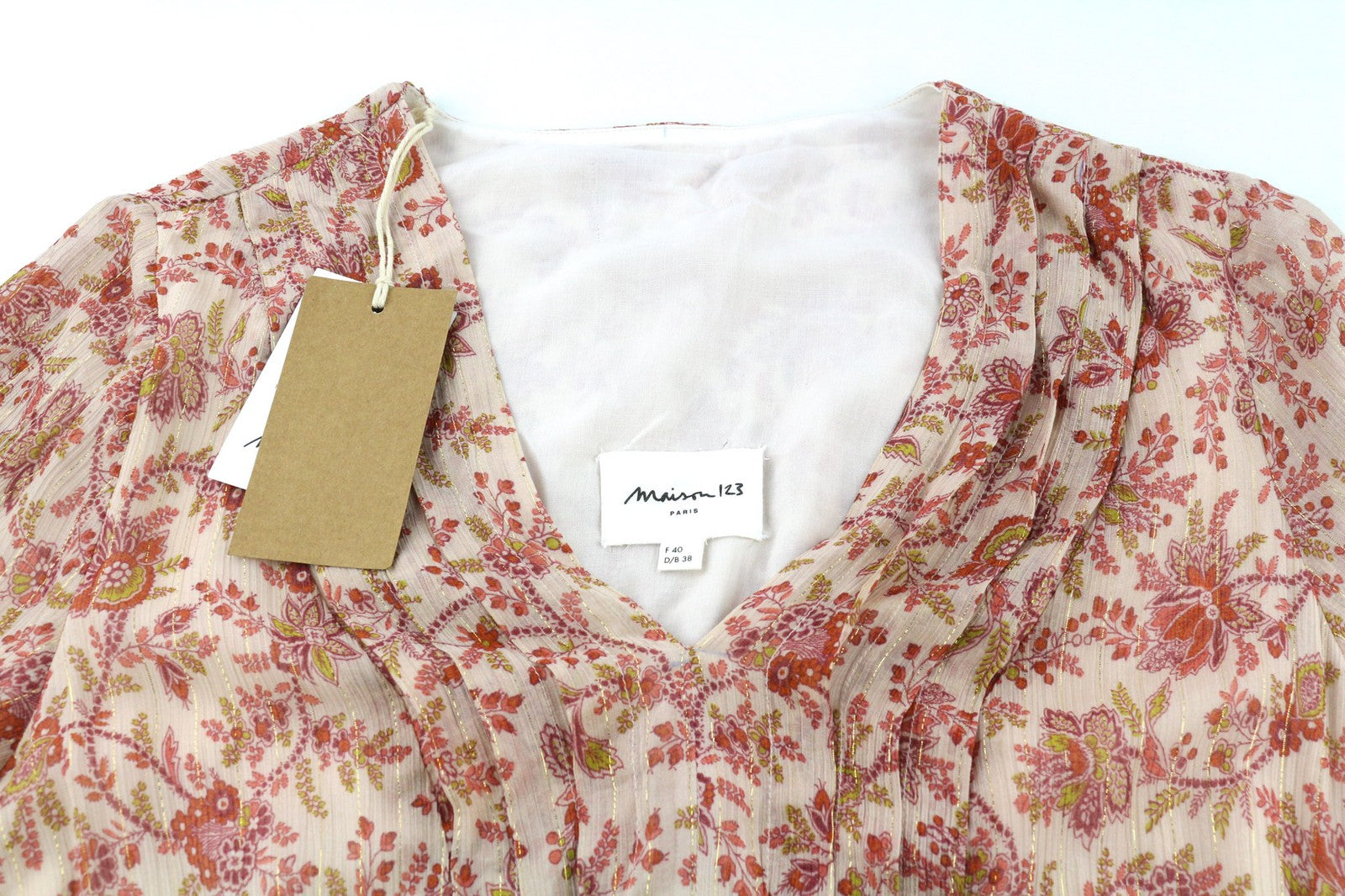 MAISON 123 Nao R Imprimee moteriška suknelė 40 šilko mišinio gėlėto rašto ilgomis rankovėmis 