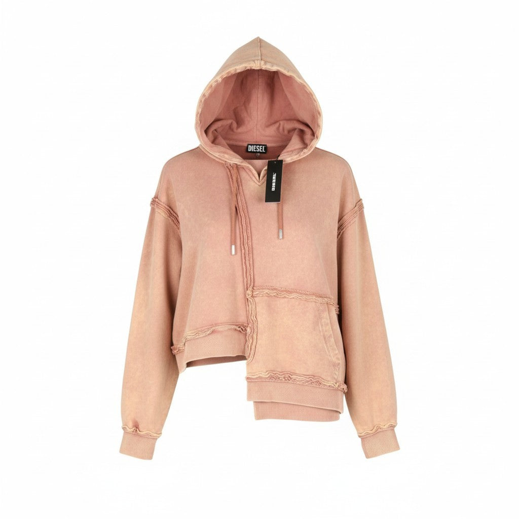 DIESEL F-Mikky Felpa moteriškas džemperis su gobtuvu S Peach Hood Asym Pocket Strap Logo RRP195 