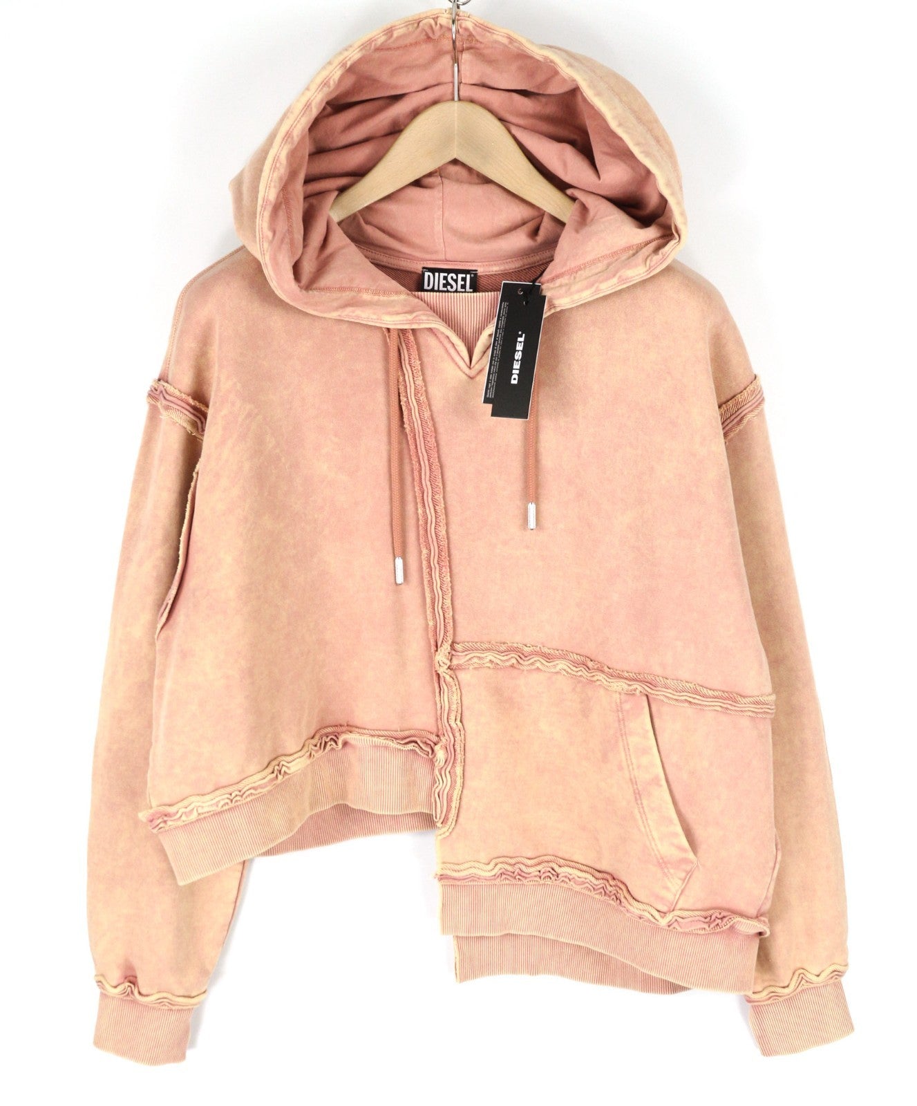 DIESEL F-Mikky Felpa moteriškas džemperis su gobtuvu S Peach Hood Asym Pocket Strap Logo RRP195 