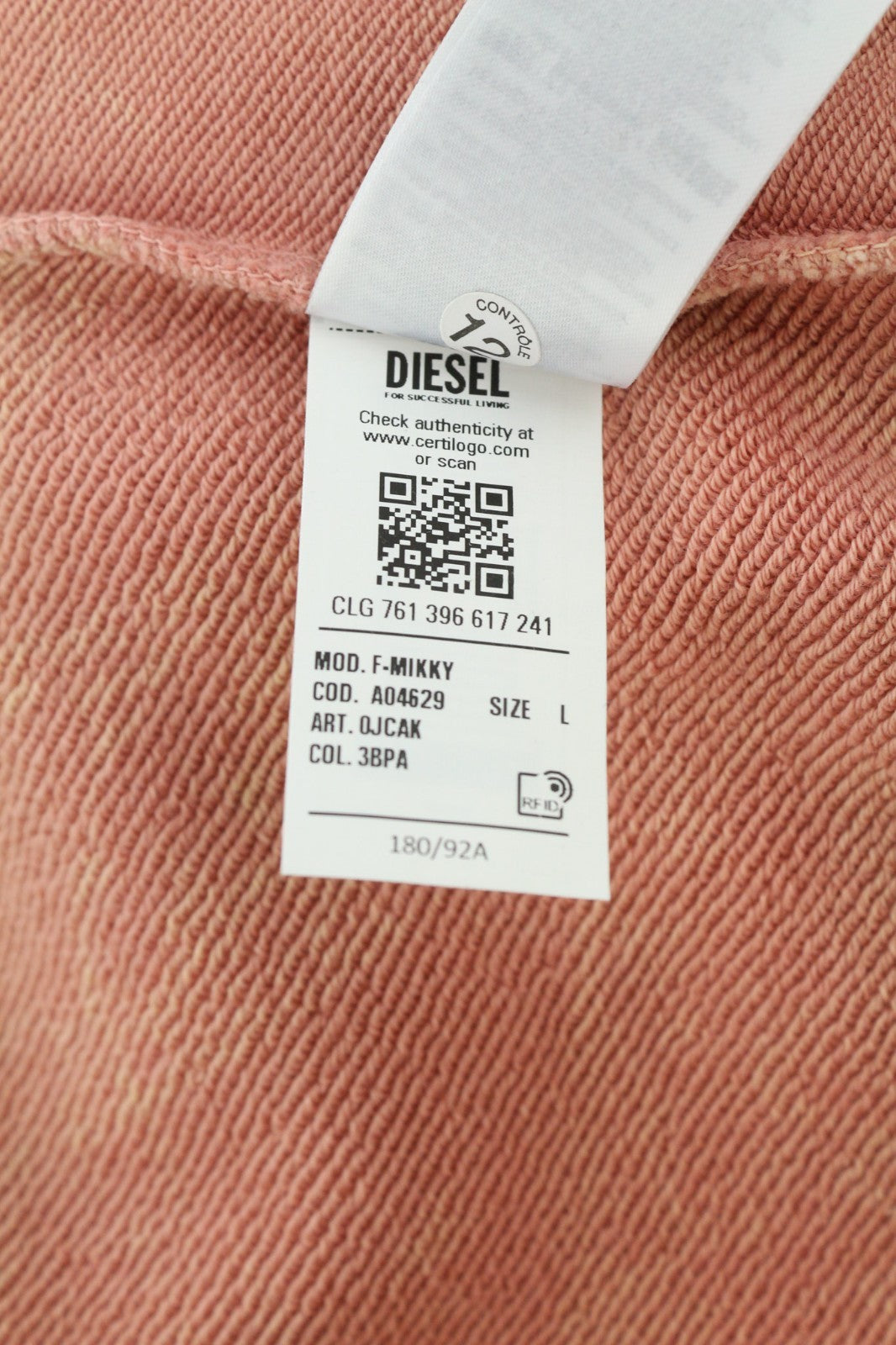 DIESEL F-Mikky moteriškas džemperis su gobtuvu L, persikų spalvos, megztinis su gobtuvu, asimetrinis, su kišenėmis, RRP195 