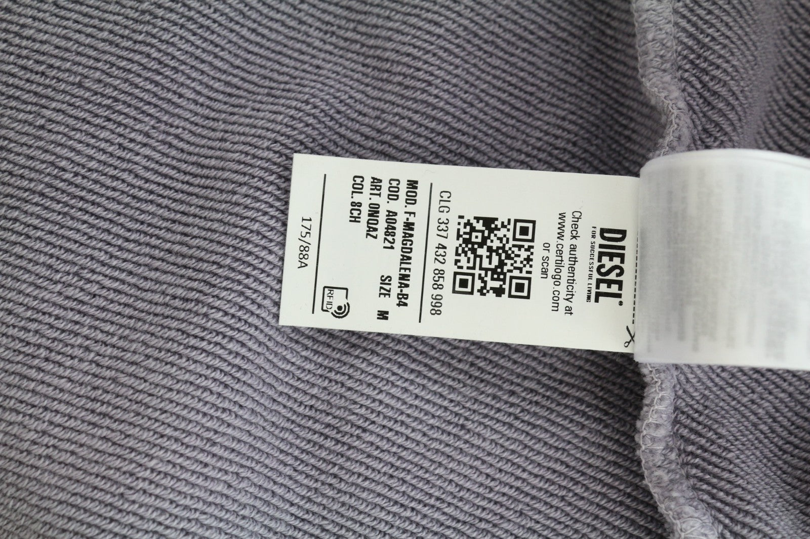 DIESEL F-Magdalena Felpa Women's Hoodie M Purple Washed Hood Strap RRP175