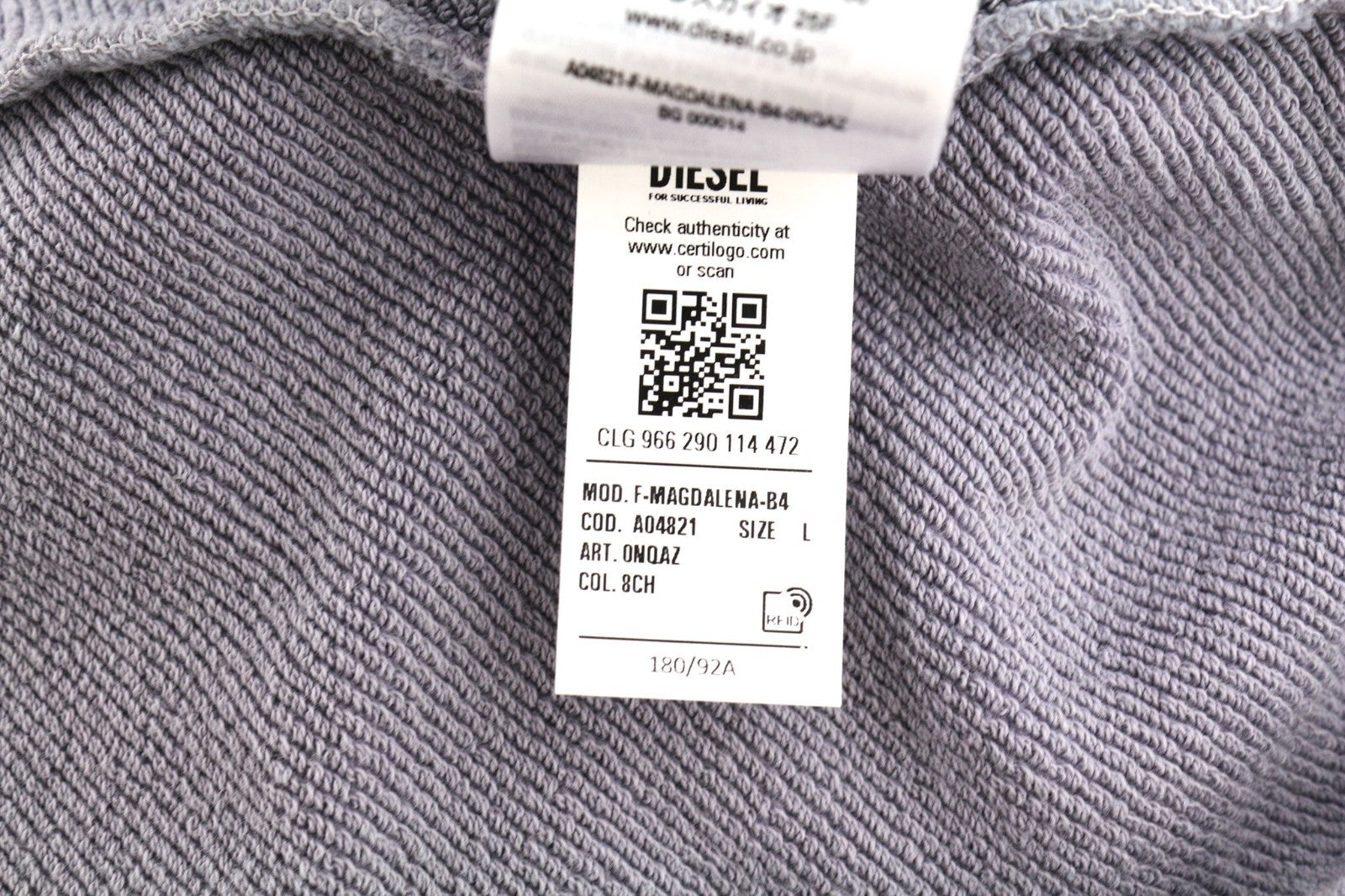 DIESEL F-Magdalena Women's Hoodie L Purple Washed Hood Strap Pullover RRP175