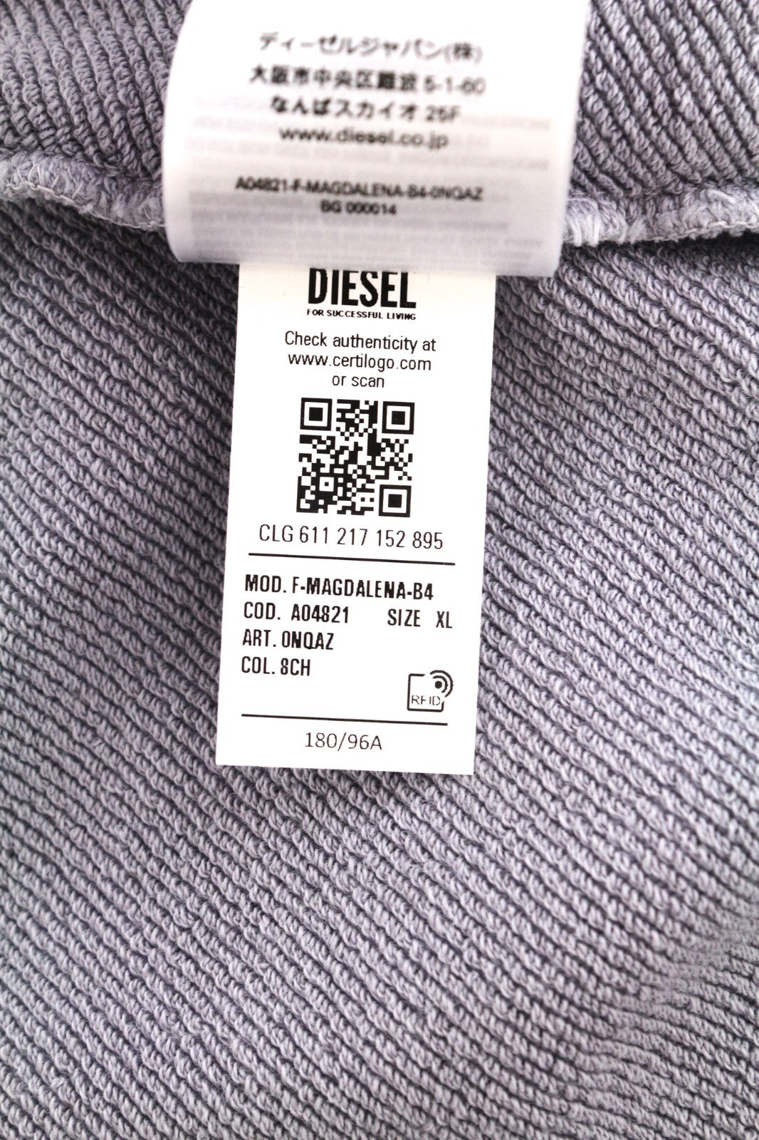 DIESEL F-Magdalena moteriškas džemperis su gobtuvu XL dydžio, violetinis, skalbtas, megztinis su gobtuvu ir dirželiu, RRP175 