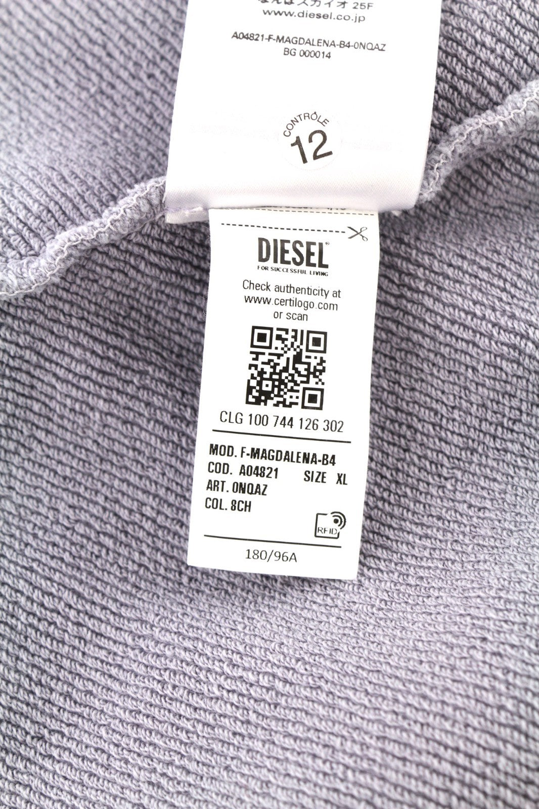 DIESEL F-Magdalena Women's Hoodie XL Purple Washed Hood Strap Pullover RRP175