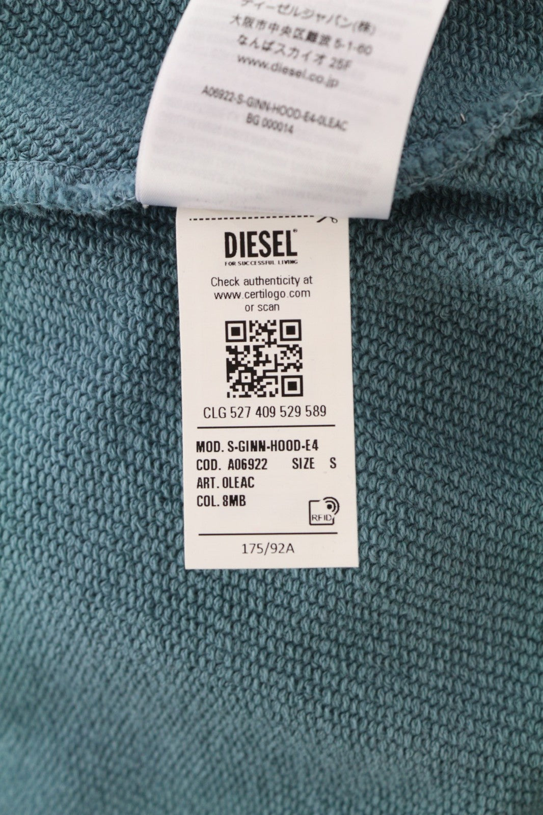 DIESEL S-Ginn-Hood vyriškas džemperis su gobtuvu S mėlynos spalvos su gobtuvu ir kengūros dirželiu, megztinis su medvilniniu logotipu. 