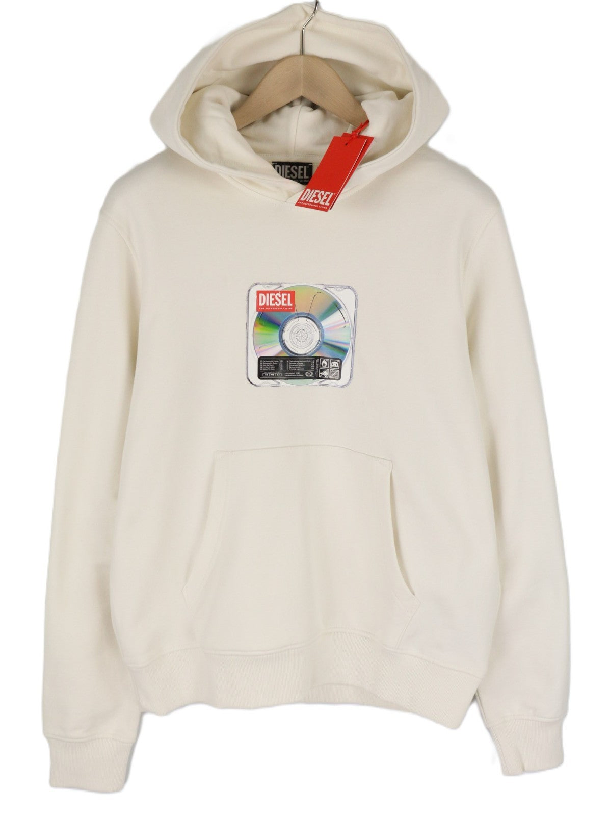 DIESEL S-Ginn-Hood Men's Hoodie M Beige Hood Kangaroo Strap Cotton Pullover