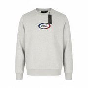 DIESEL S-Girk Men's Sweatshirt S Grey Melange Crew Neck Cotton Logo Pullover