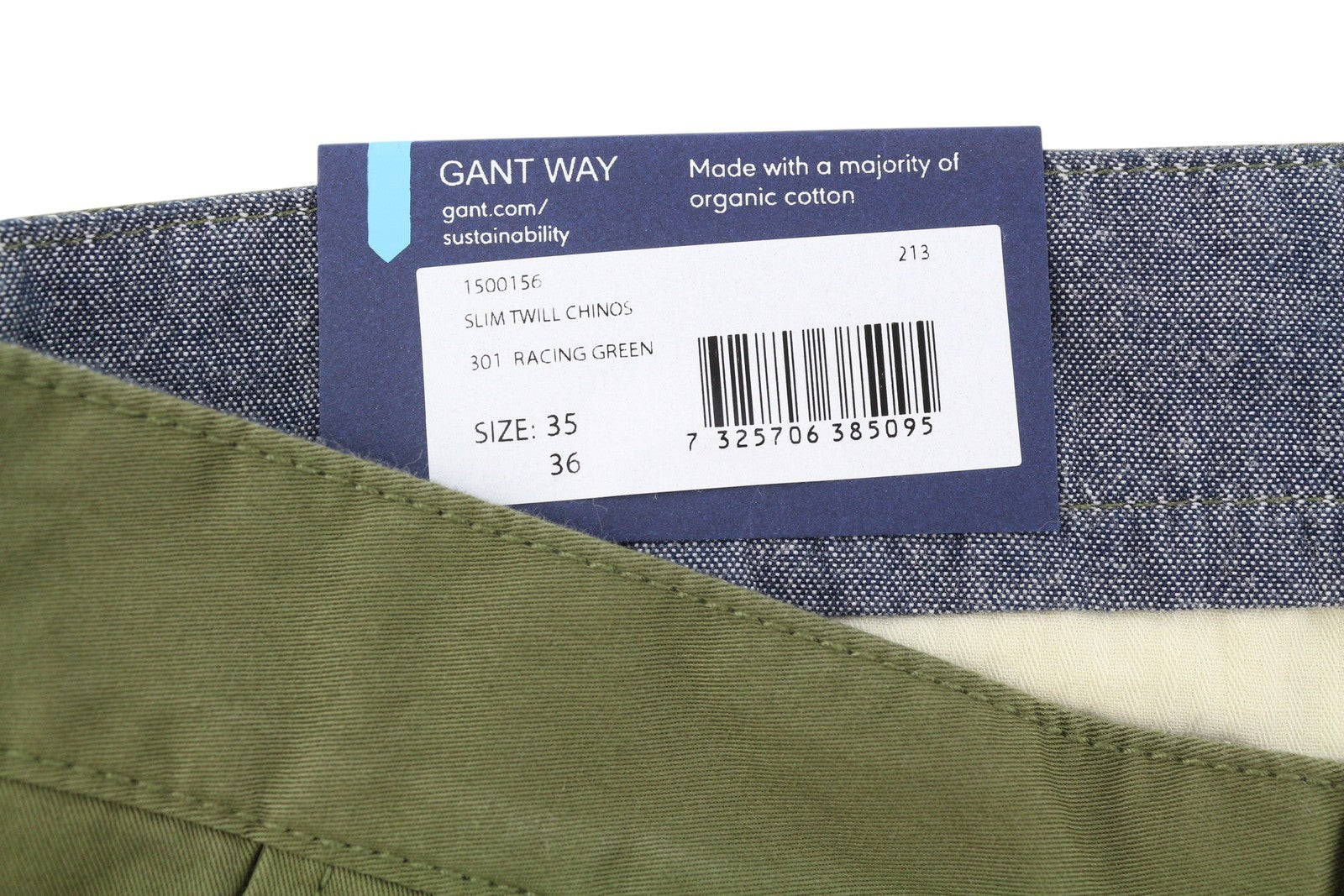 GANT Slim Twill Chinos Men Trousers W35/L36 Racing Green Casual Zip Fly Logo