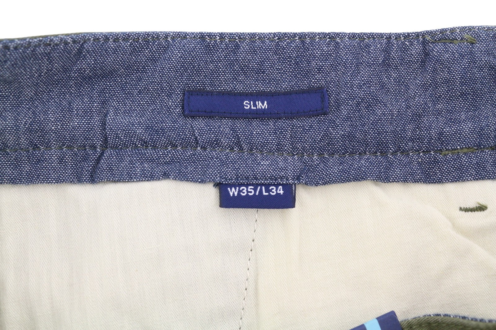 GANT Slim Twill Chinos vyriškos kelnės W35/L34 žalios laisvalaikio stiliaus su užtrauktuku ir logotipu 