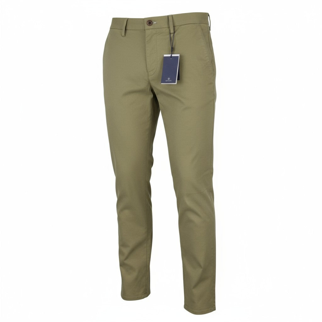 GANT Hallden Tech Prep Chino Men Trousers W32/L32 Aloe Green Slim Fit Zip Fly