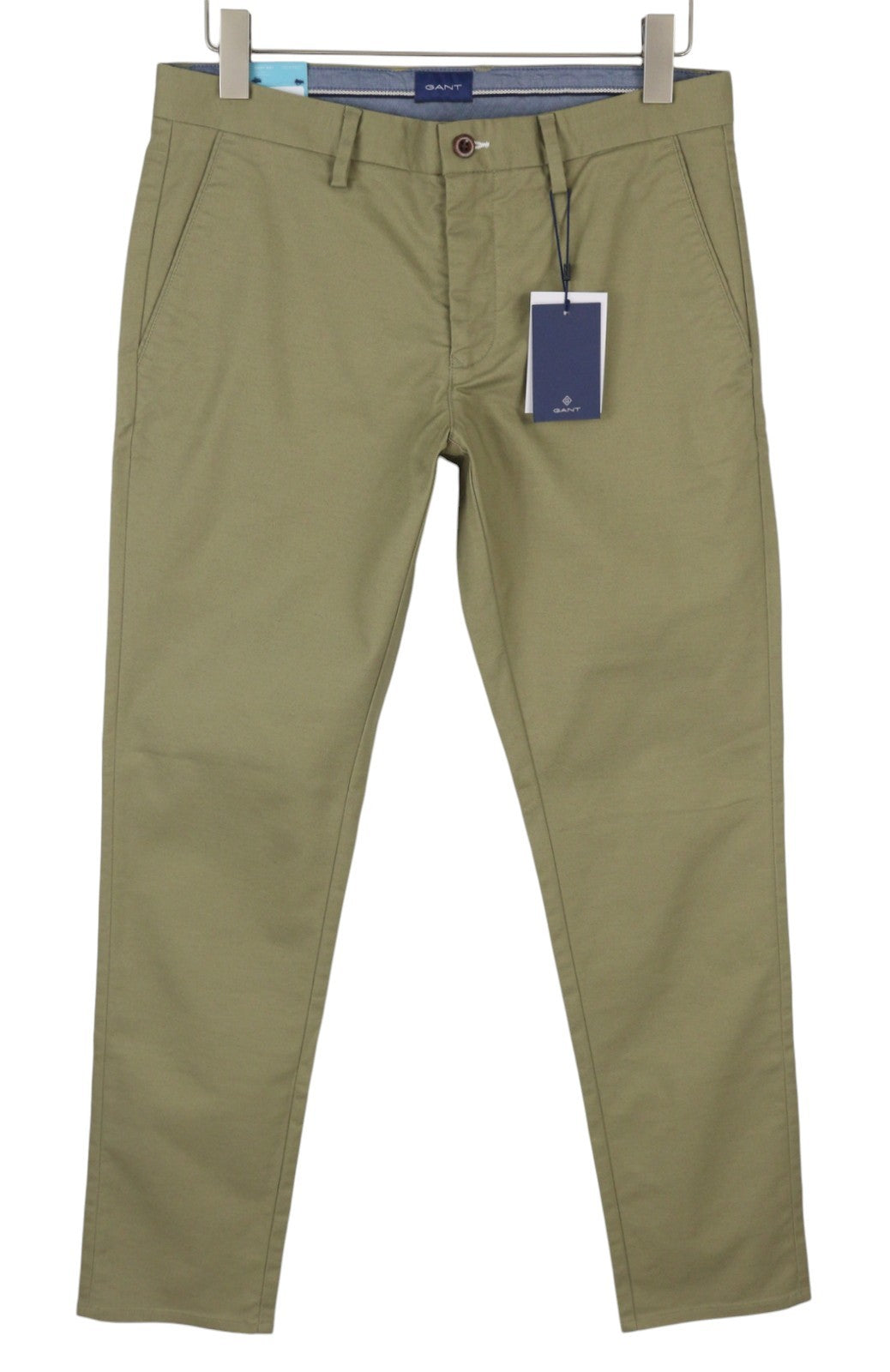 GANT Hallden Tech Prep Chino Men Trousers W32/L32 Aloe Green Slim Fit Zip Fly