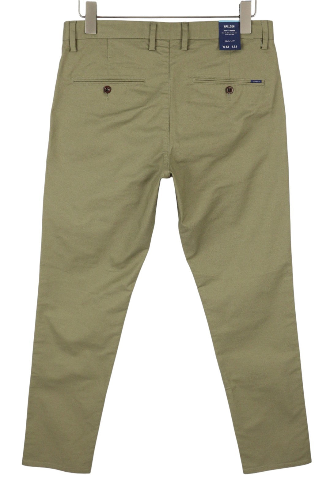 GANT Hallden Tech Prep Chino Men Trousers W32/L32 Aloe Green Slim Fit Zip Fly