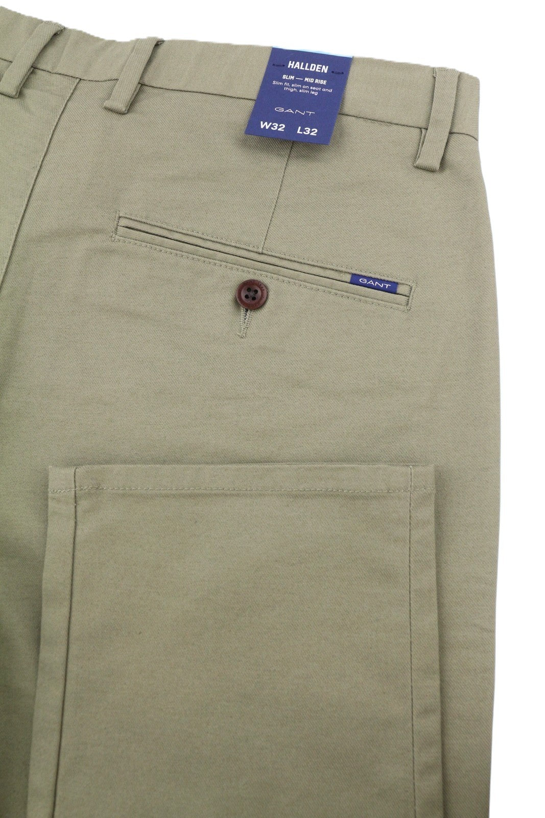 GANT Hallden Tech Prep Chino Men Trousers W32/L32 Aloe Green Slim Fit Zip Fly