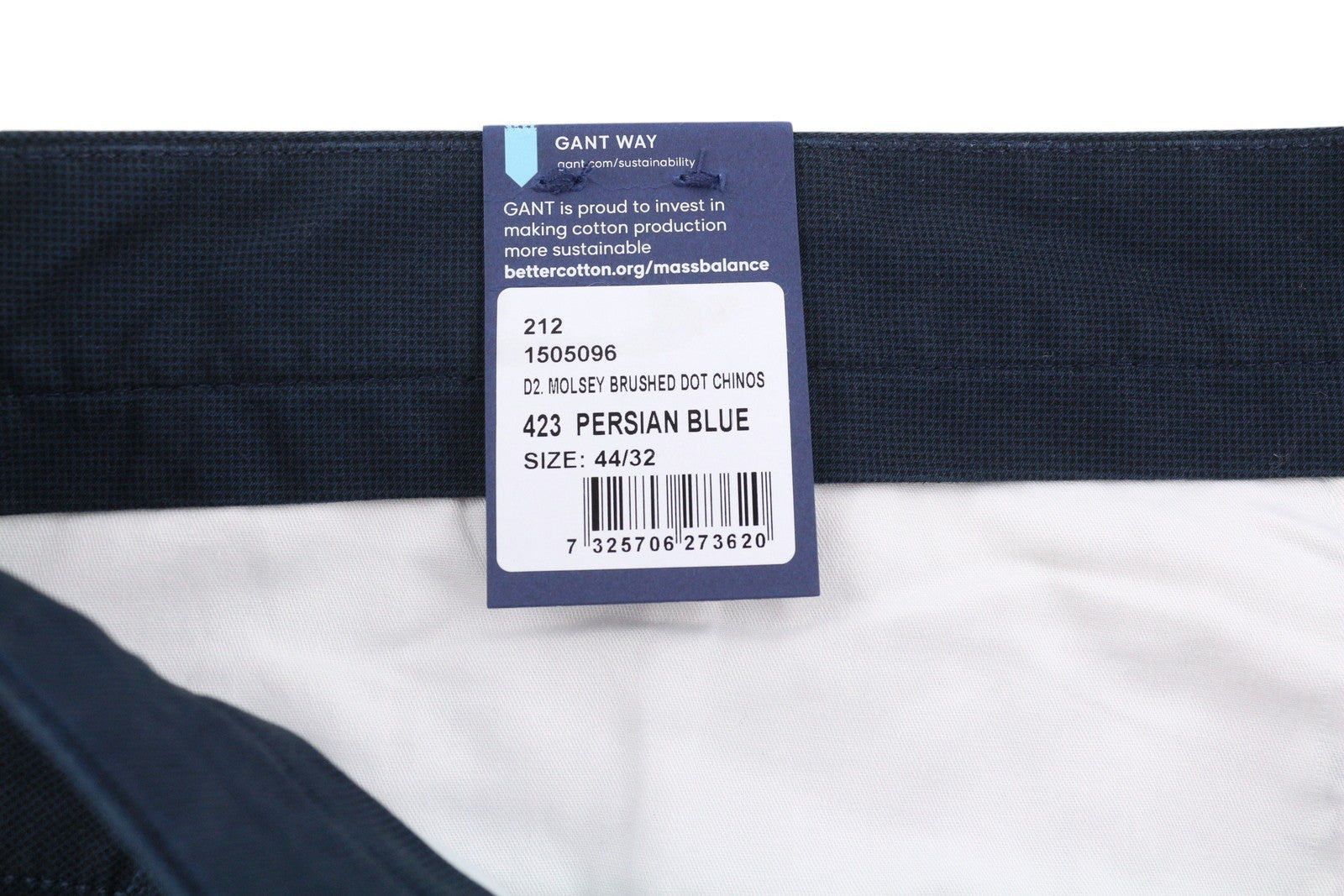 GANT „Molsey Brushed Dot“ vyriškos chino kelnės W44/L32 persų mėlynos, ypač plonos 