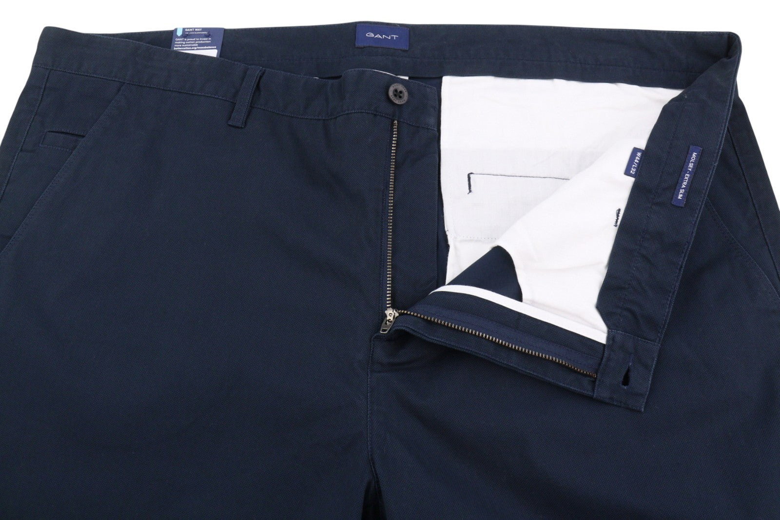 GANT „Molsey Brushed Dot“ vyriškos chino kelnės W44/L32 persų mėlynos, ypač plonos 