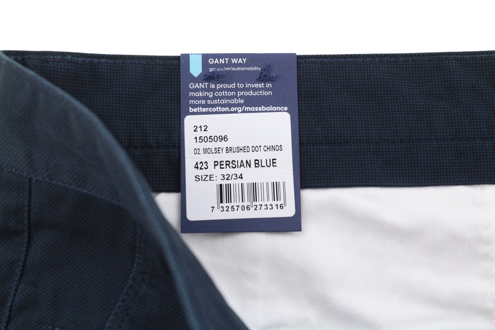 GANT „Molsey Brushed Dot“ vyriškos chino kelnės, W32/L34, persų mėlynos, ypač plonos
