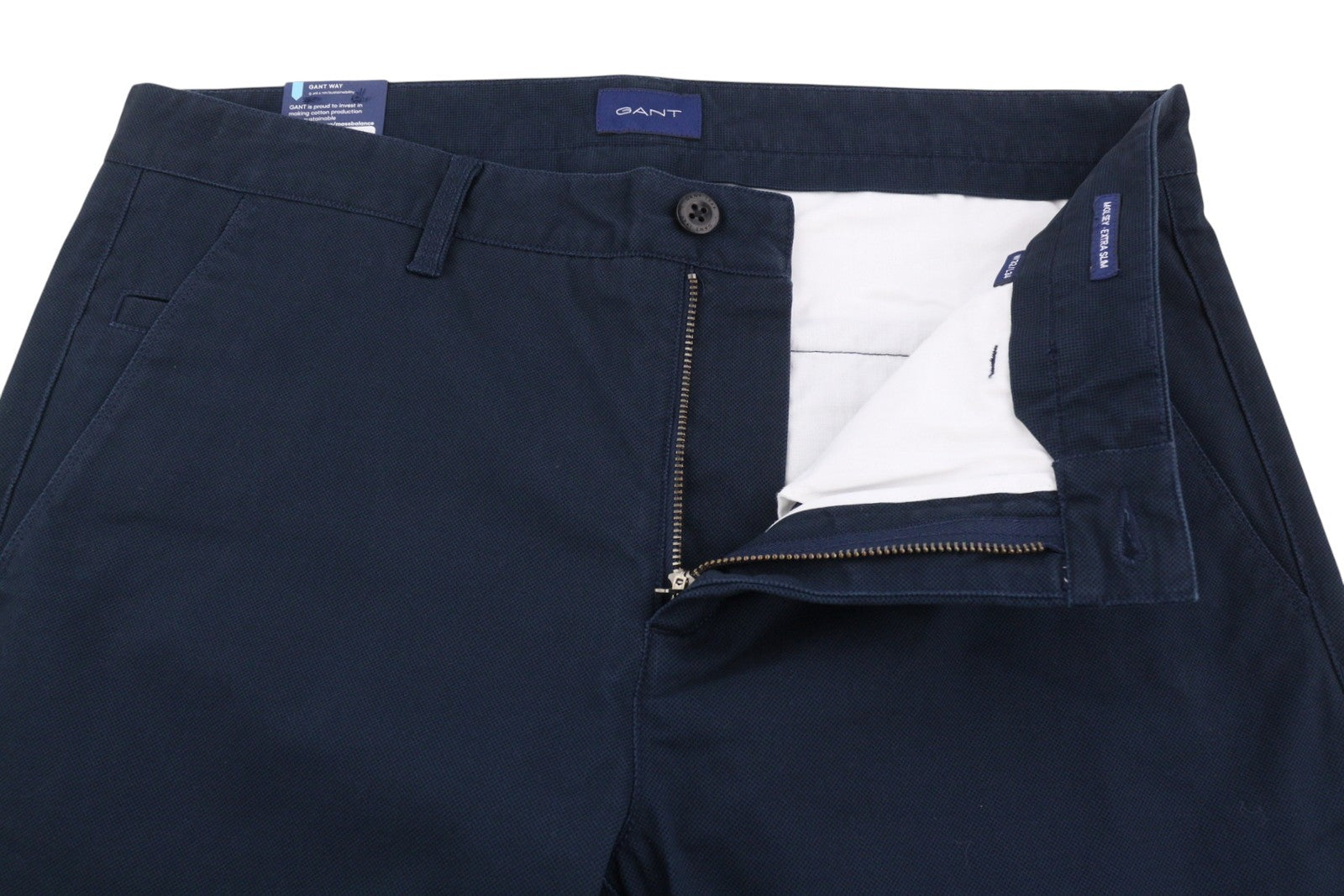 GANT „Molsey Brushed Dot“ vyriškos chino kelnės, W32/L34, persų mėlynos, ypač plonos