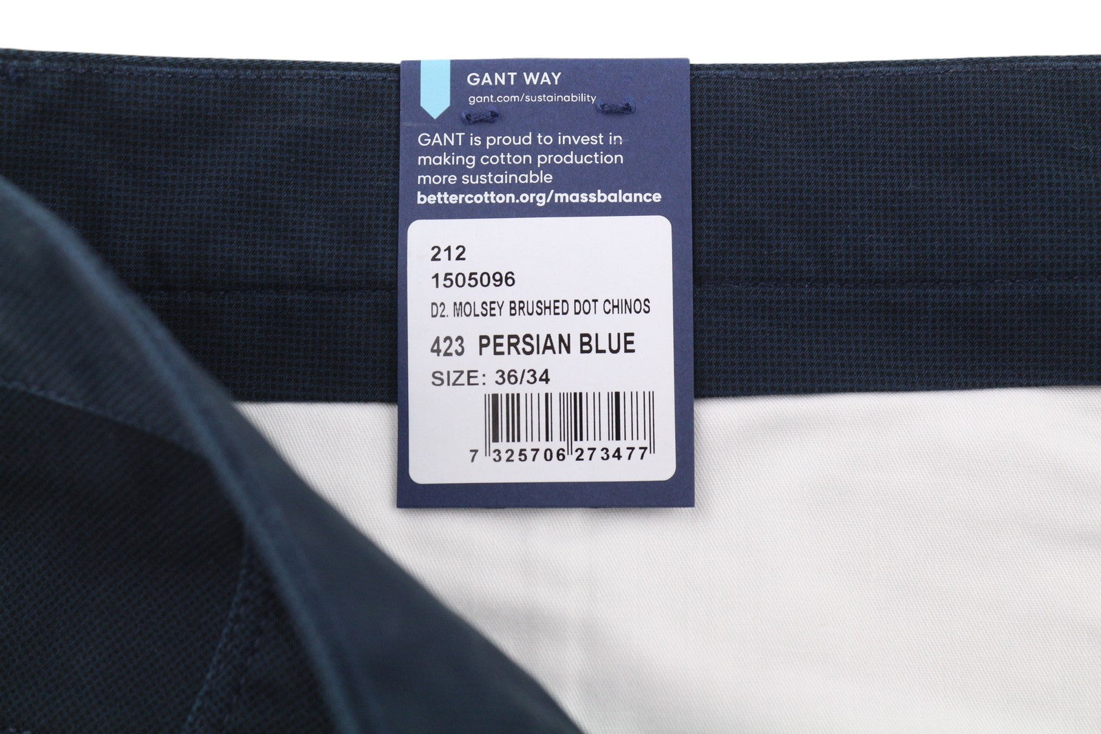 GANT „Molsey Brushed Dot“ vyriškos chino kelnės W36/L34 persų mėlynos, ypač plonos 