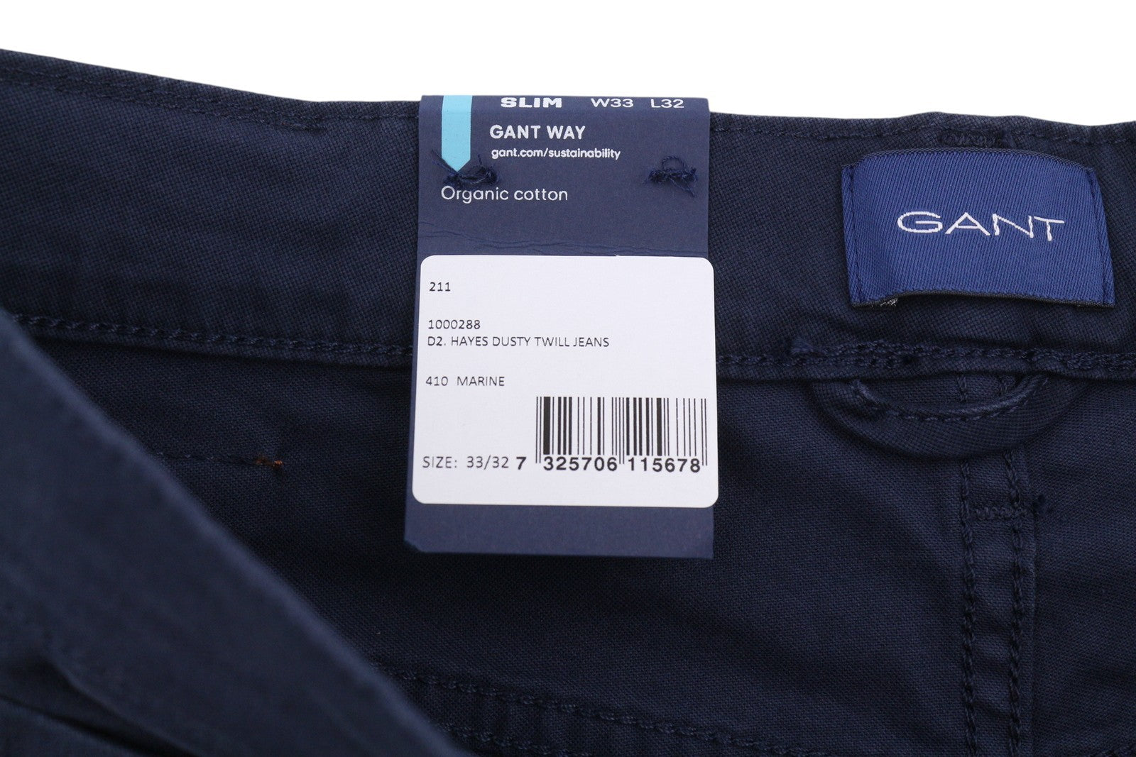 GANT Hayes Dusty Twill vyriškos kelnės W33/L32 Marine Slim Fit, tamsiai laisvalaikio stiliaus 