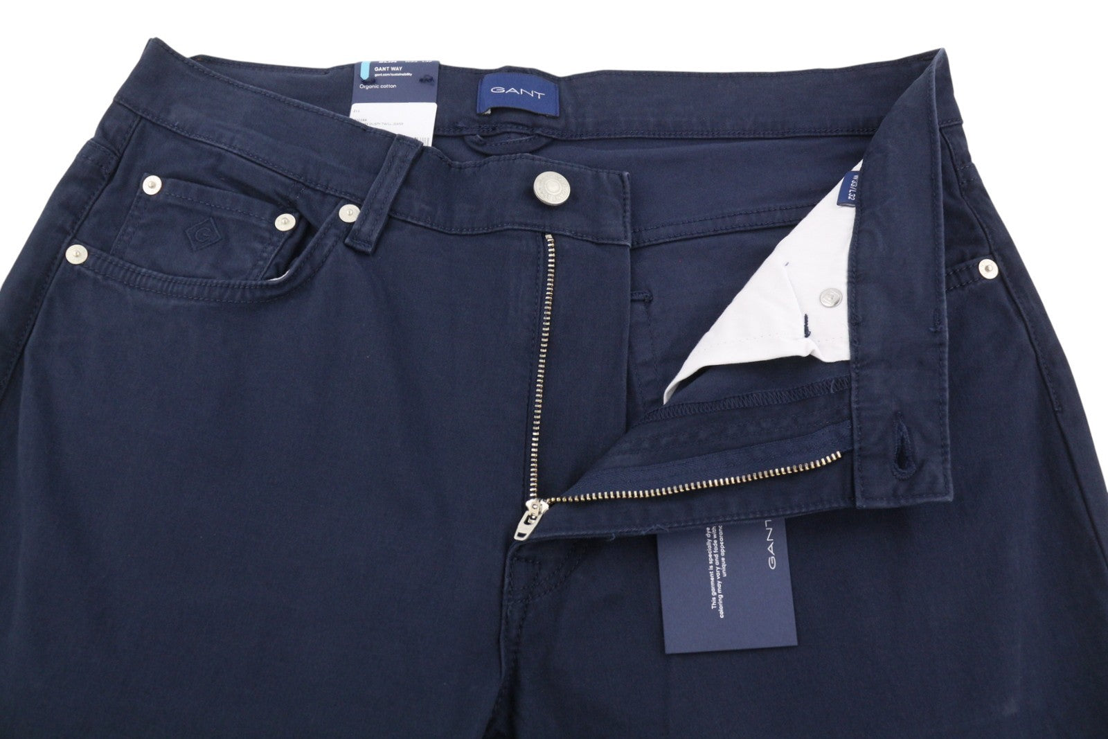 GANT Hayes Dusty Twill vyriškos kelnės W33/L32 Marine Slim Fit, tamsiai laisvalaikio stiliaus 