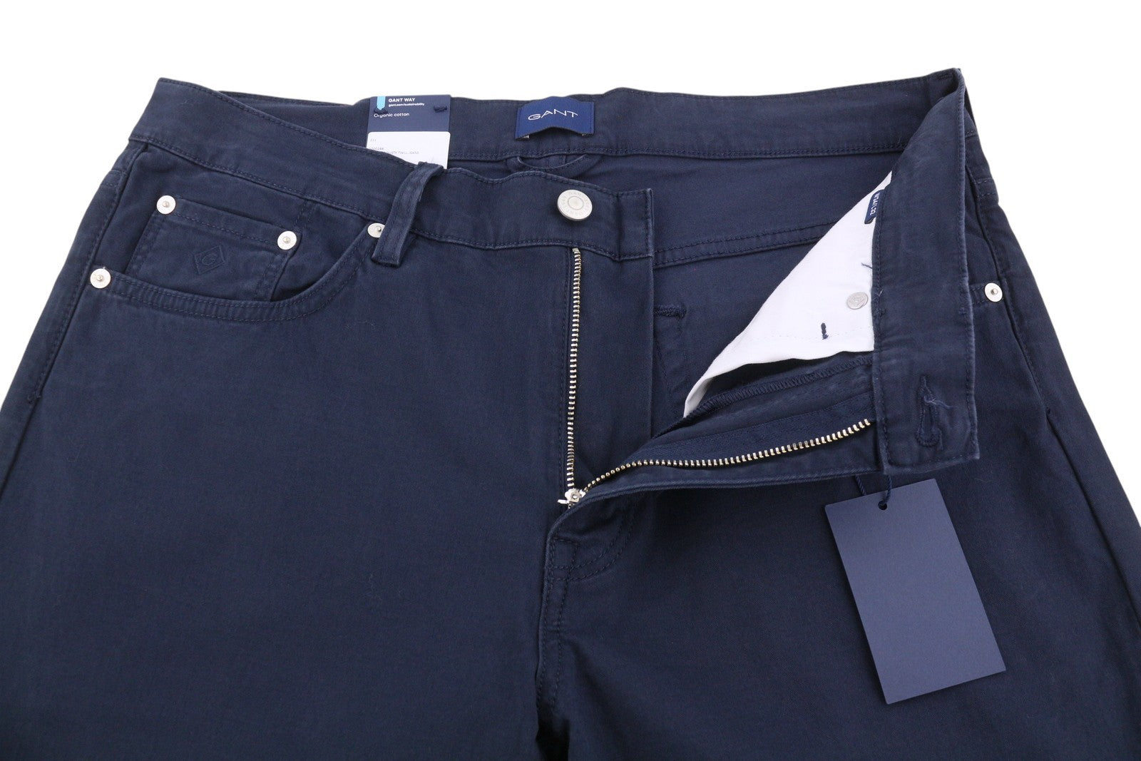 GANT Hayes Dusty Twill vyriškos kelnės W34/L32 Marine Slim Fit, tamsiai laisvalaikio stiliaus 