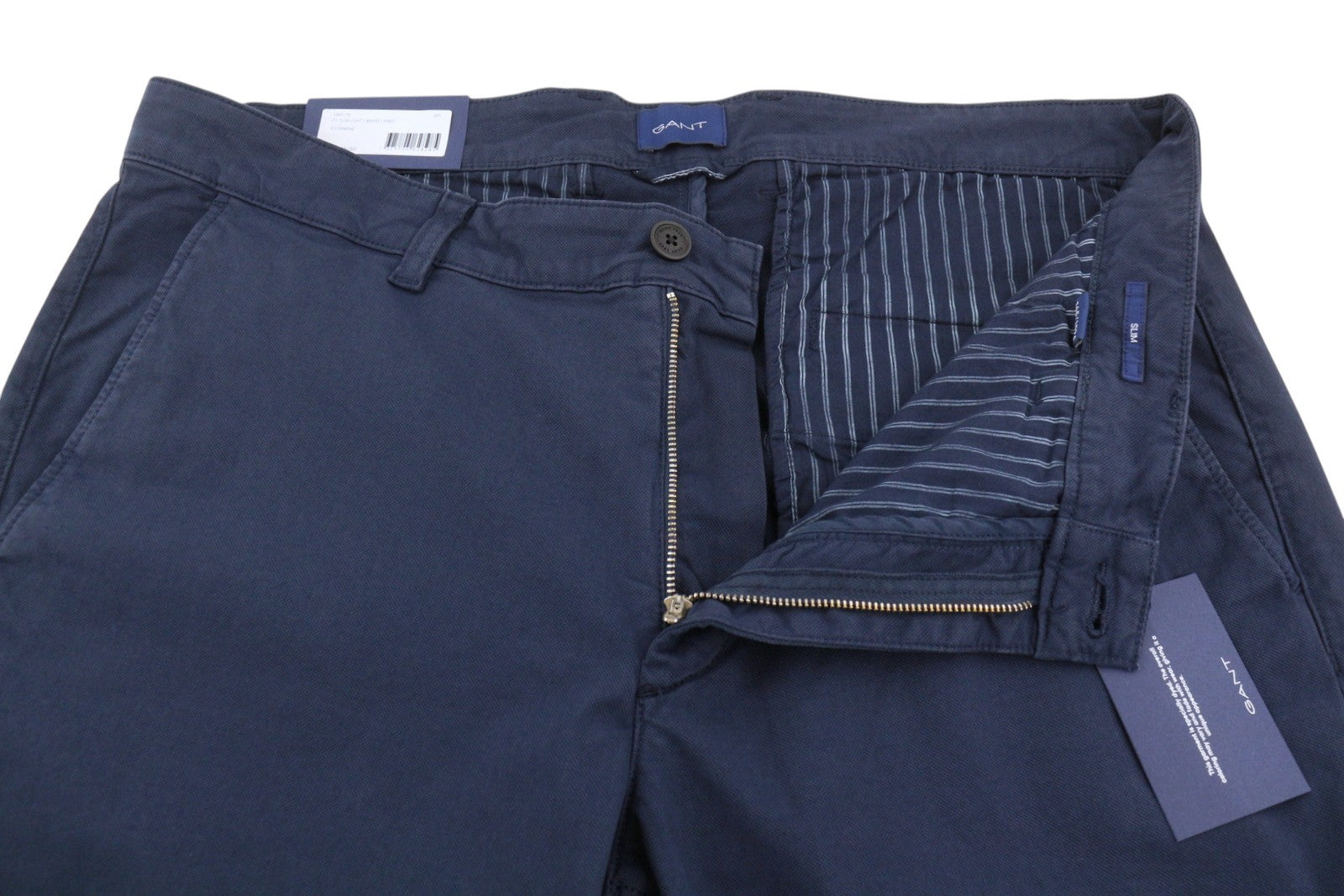 GANT Slim Light Canvas Chino Men Trousers W36/L30 Marine Zip Fly Dark Casual