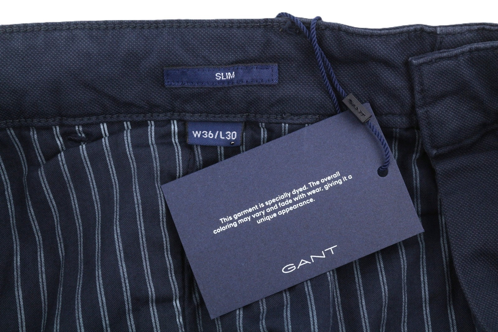 GANT Slim Light Canvas Chino Men Trousers W36/L30 Marine Zip Fly Dark Casual