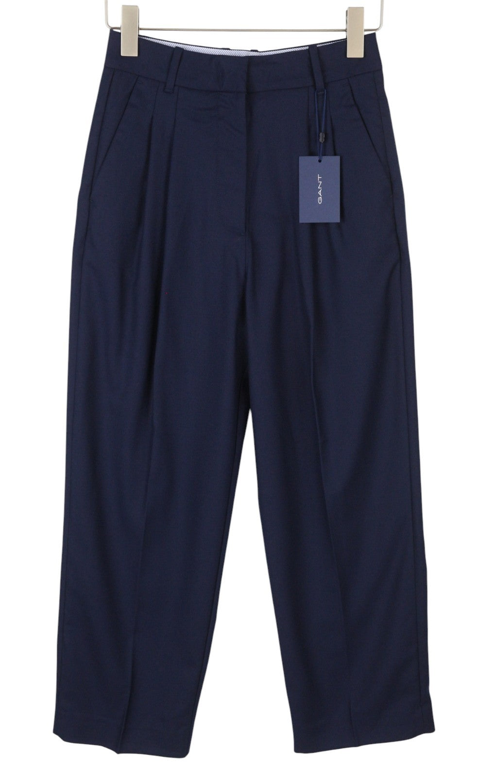 GANT vilnos mišinio HW klostuotos laisvos moteriškos kelnės EU36 vakarinės mėlynos tiesios klešnės 