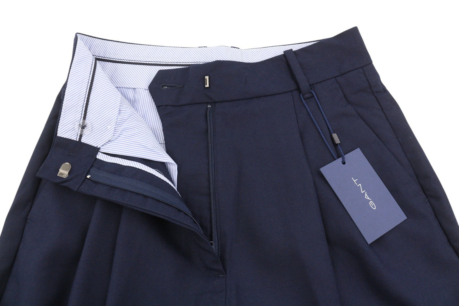 GANT vilnos mišinio HW klostuotos laisvos moteriškos kelnės EU36 vakarinės mėlynos tiesios klešnės 