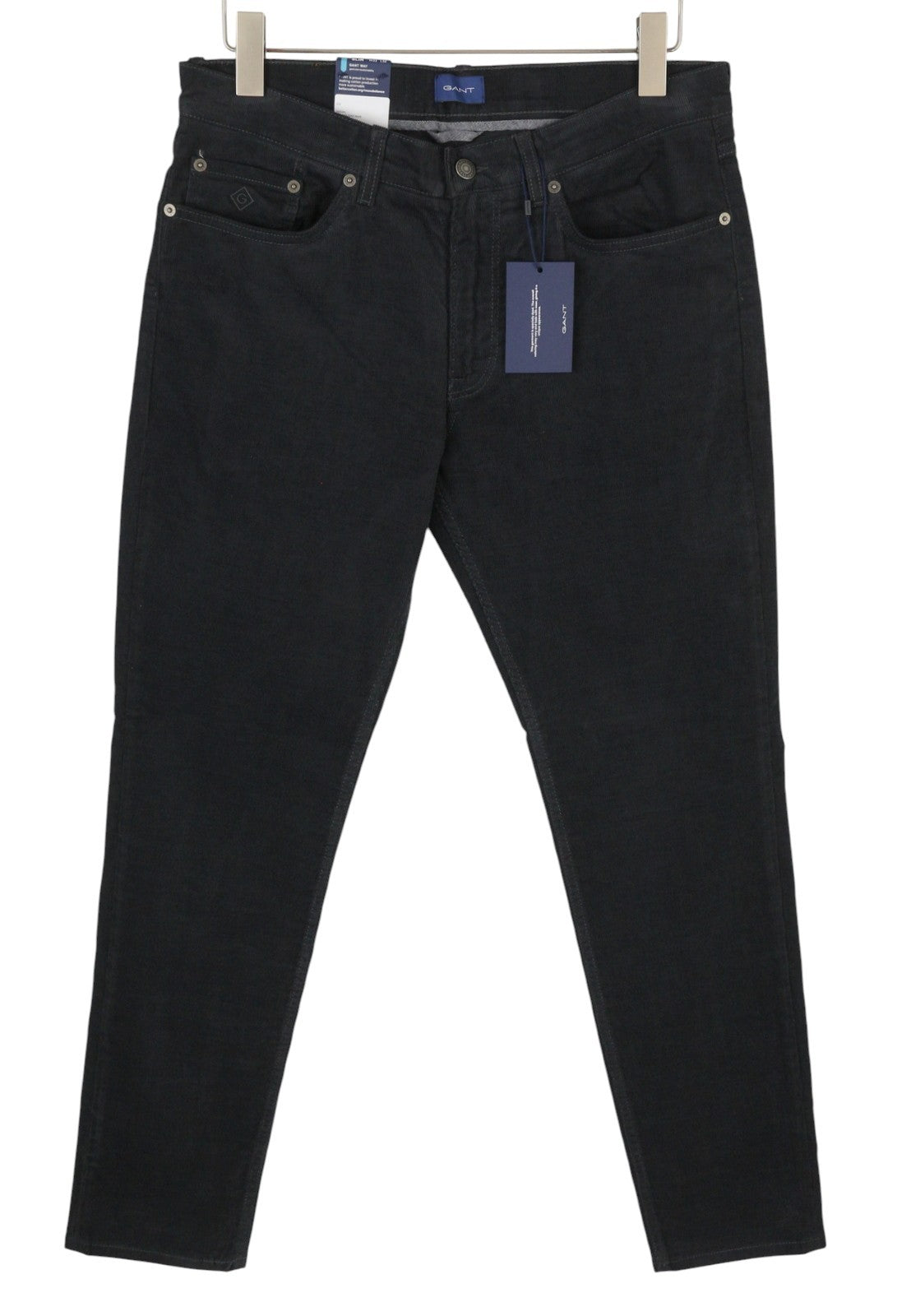 GANT Hayes Cord Men Trousers W33/L32 Antracite Corduroy Slim Fit Black Zip Fly