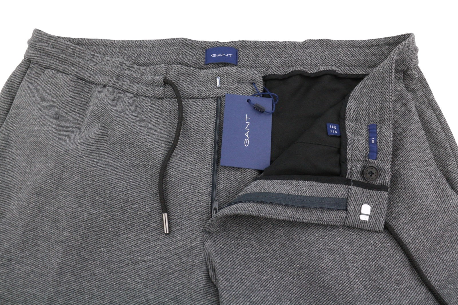 GANT Jersey Men Trousers EU54 Dark Grey Melange Slim Fit Drawstring Waist Zip