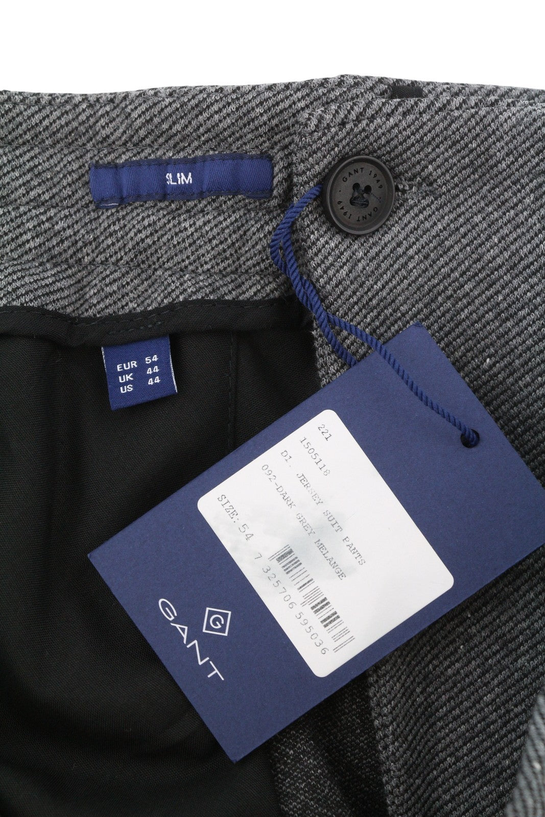 GANT Jersey Men Trousers EU54 Dark Grey Melange Slim Fit Drawstring Waist Zip