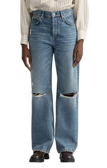 GANT HW Relaxed Straight Rip Women Jeans W30 Mid Blue Vintage Faded Distress