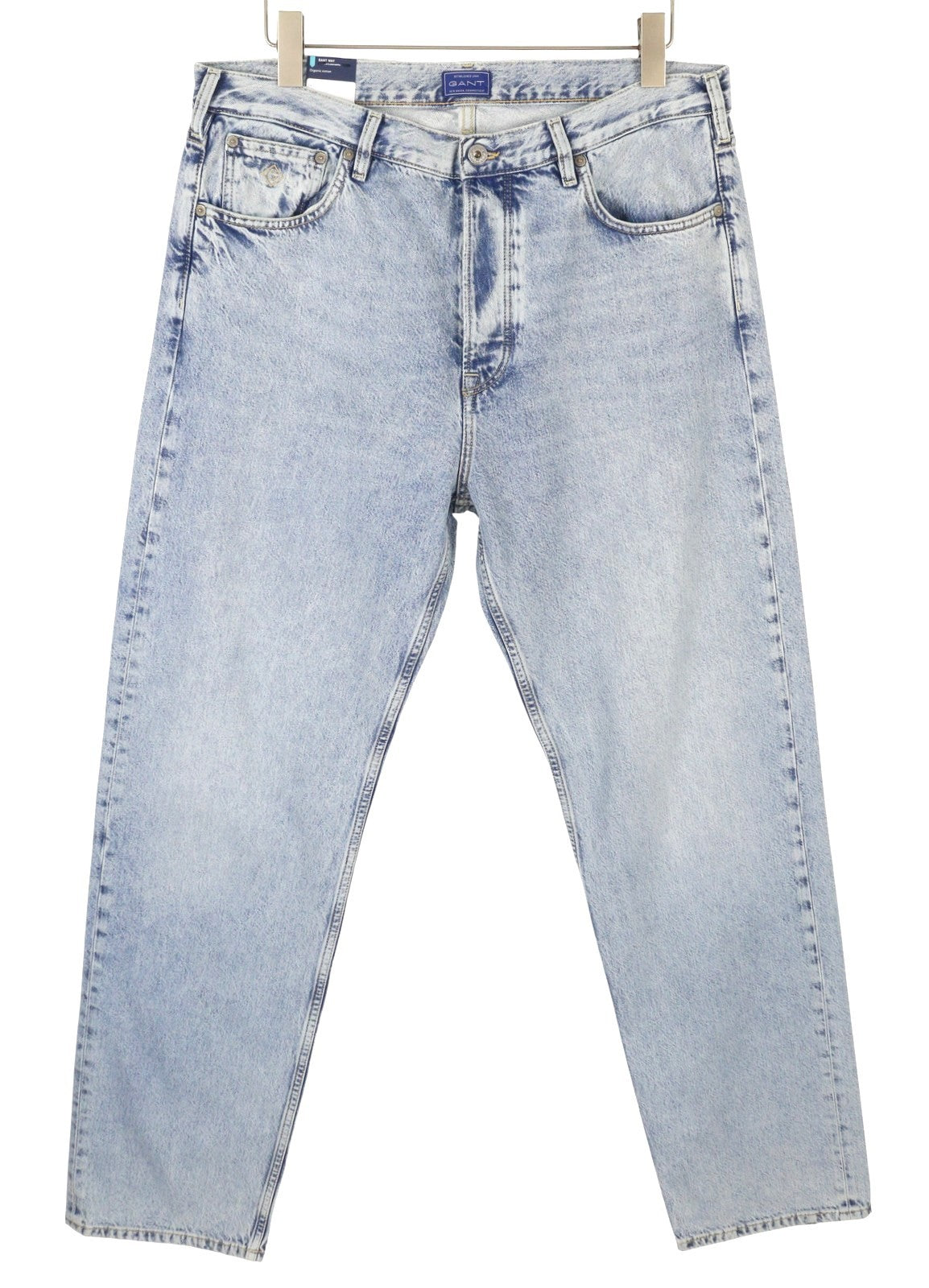GANT Relaxed Classic vyriški džinsai W35/L34 šviesiai mėlyni, išblukusio kirpimo, siaurėjančio kirpimo 
