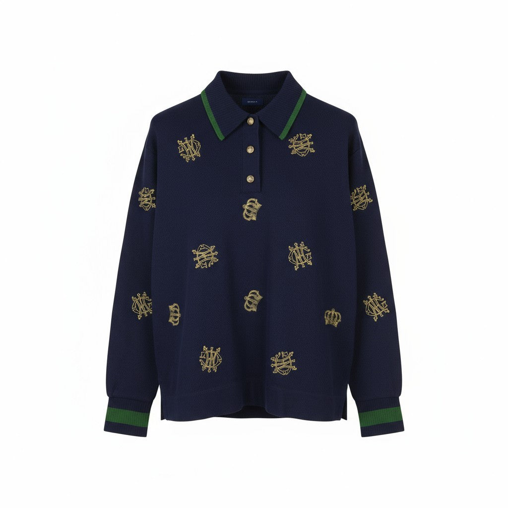 GANT Crowns Heavy Rugger moteriškas džemperis M su vakaro mėlyna karūnos siuvinėta apykakle 