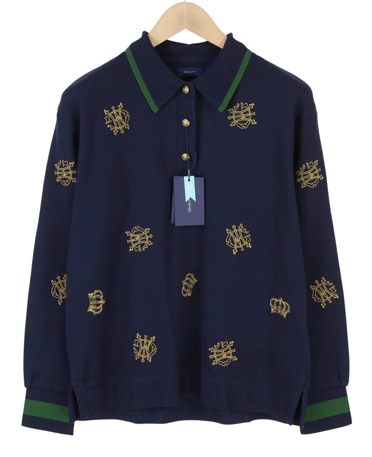 GANT Crowns Heavy Rugger moteriškas džemperis M su vakaro mėlyna karūnos siuvinėta apykakle 