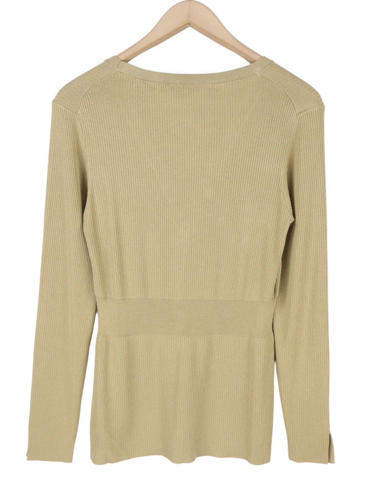 GANT Rib Cardigan Top Women Jumper XL Gold Button-Up Tight-Knit Stretch Logo