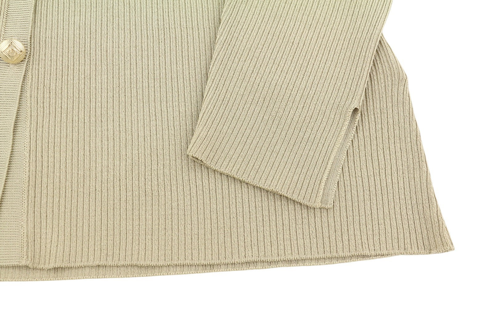 GANT Rib Cardigan Top Women Jumper XL Gold Button-Up Tight-Knit Stretch Logo