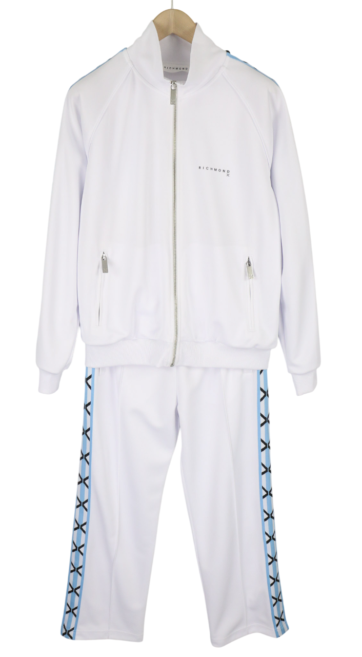 RICHMOND Men's Tracksuit M White Two-Piece Zip Pockets Logo Elastic Waist Set