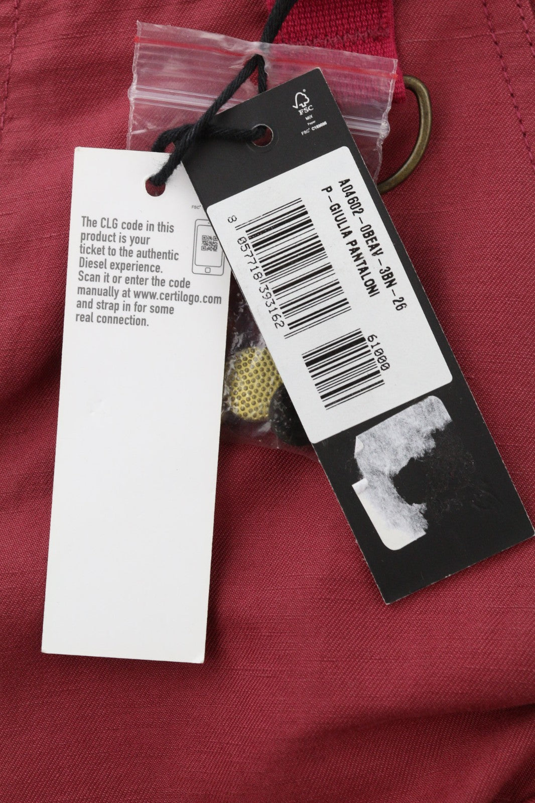 DIESEL P-Giulia moteriškos kelnės W26 Burgundijos spalvos lininės krovininės laisvalaikio stiliaus kelnės, RRP300 