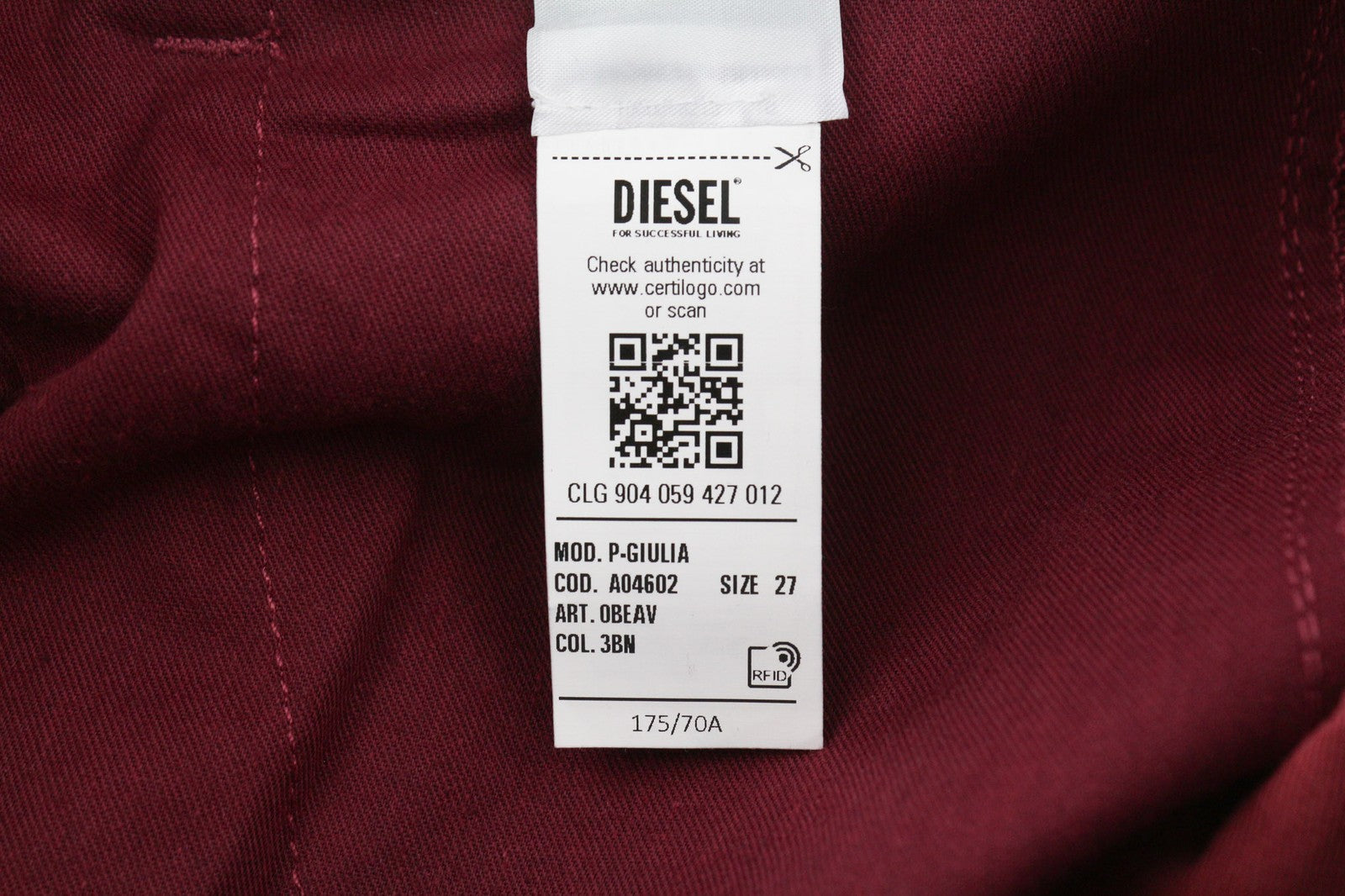 DIESEL P-Giulia moteriškos kelnės W27 bordo spalvos lino mišinio su krovininėmis kišenėmis, RRP 300 